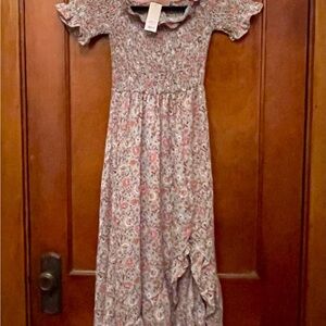 Francesca's Pink & White Asymmetrical Smocked Bodice Sundress. On/Off Shoulder